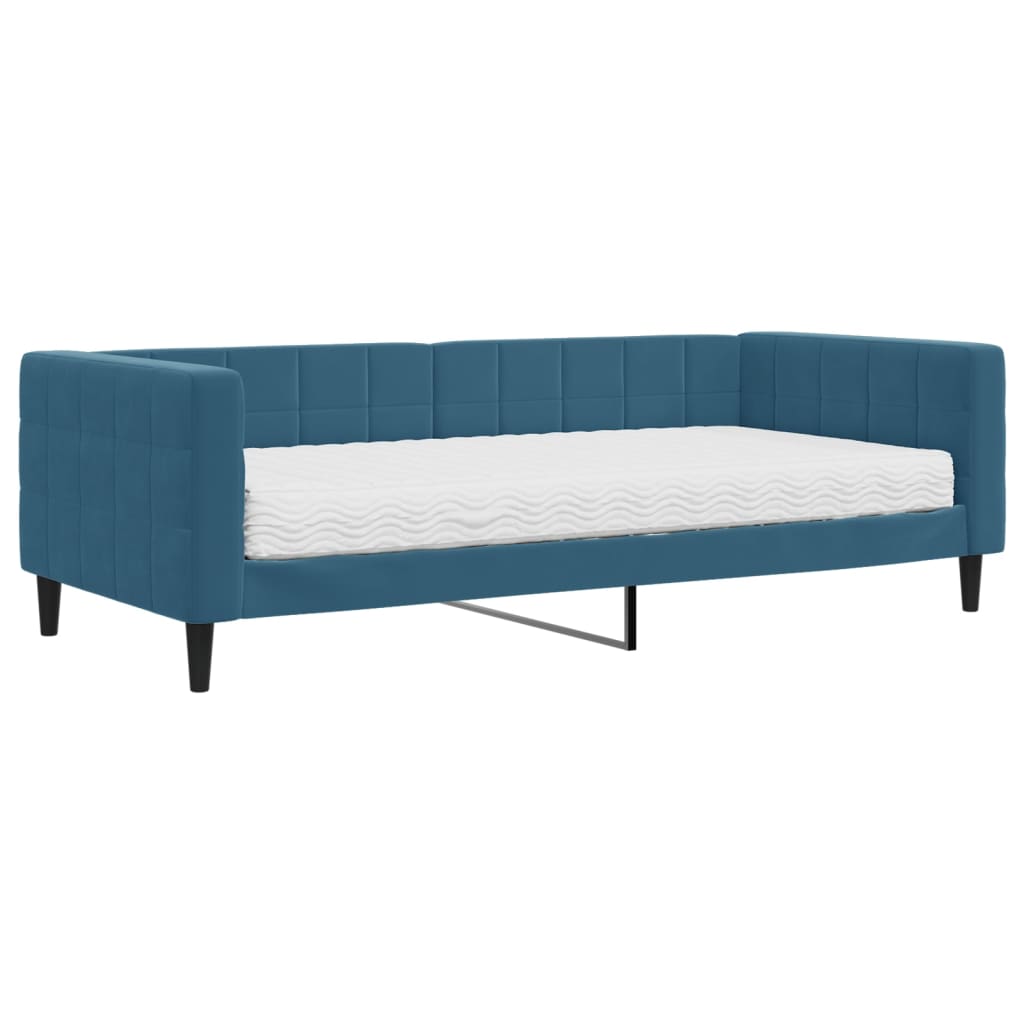 Slaapbank met matras 90x200 cm fluweel blauw