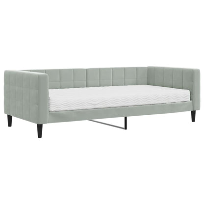 Slaapbank Fluweel 90 x 200 cm Lichtgrijs met matras