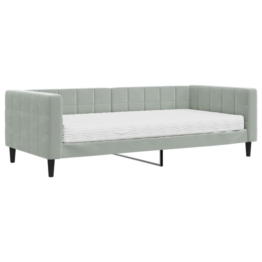 Slaapbank Fluweel 90 x 200 cm Lichtgrijs met matras
