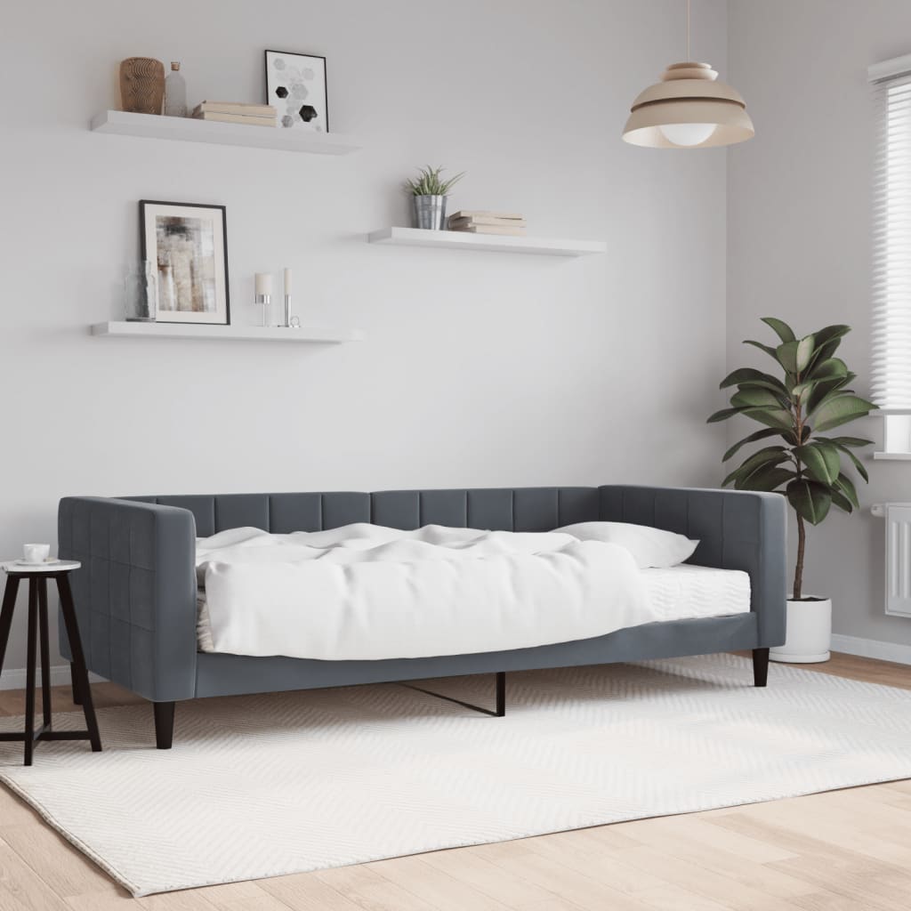 Slaapbank met matras 90x200 cm fluweel donkergrijs
