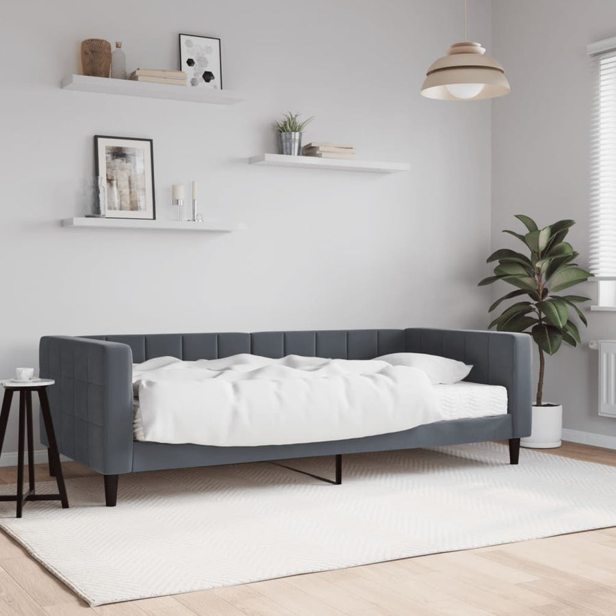 Slaapbank met matras 90x200 cm fluweel donkergrijs