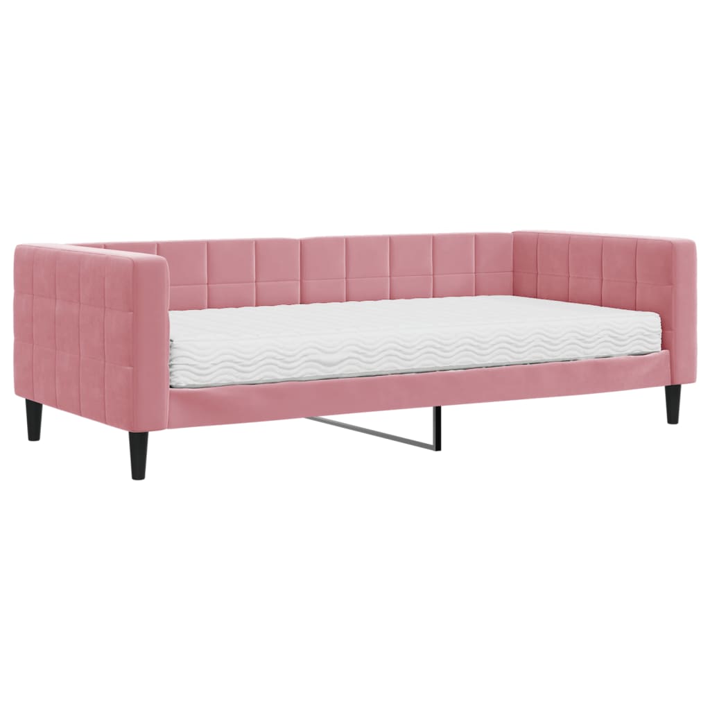 Slaapbank met matras 90x200 cm fluweel roze 90 x 200 cm Roze met matras