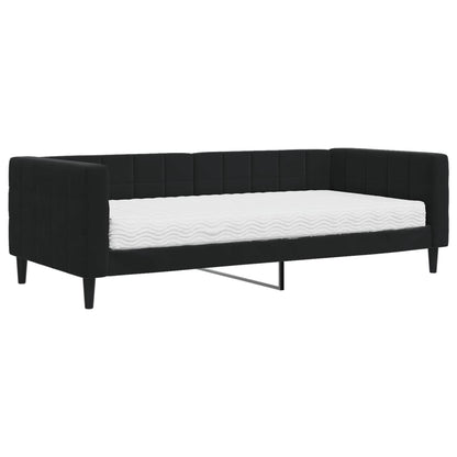 Slaapbank Fluweel 90 x 200 cm Zwart met matras