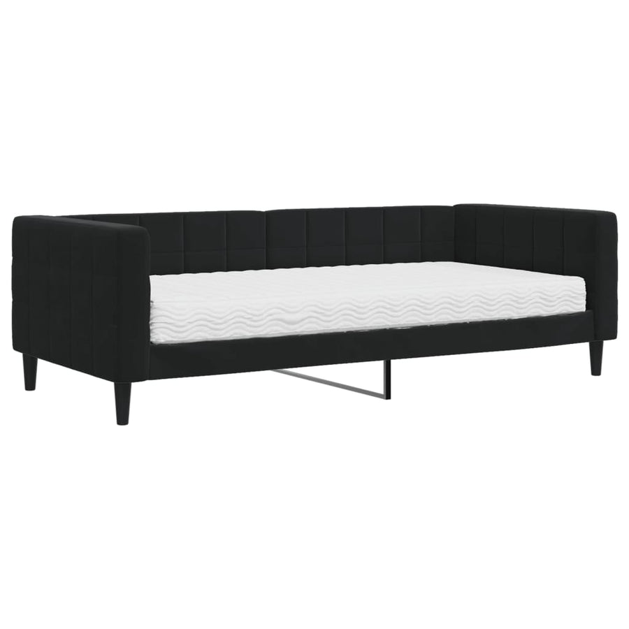 Slaapbank Fluweel 90 x 200 cm Zwart met matras