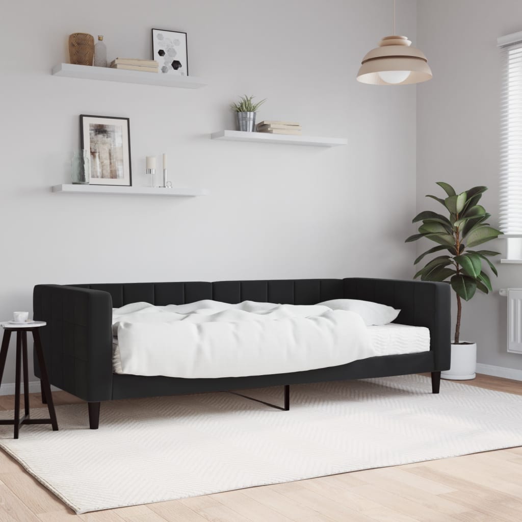 Slaapbank Fluweel 90 x 200 cm Zwart met matras