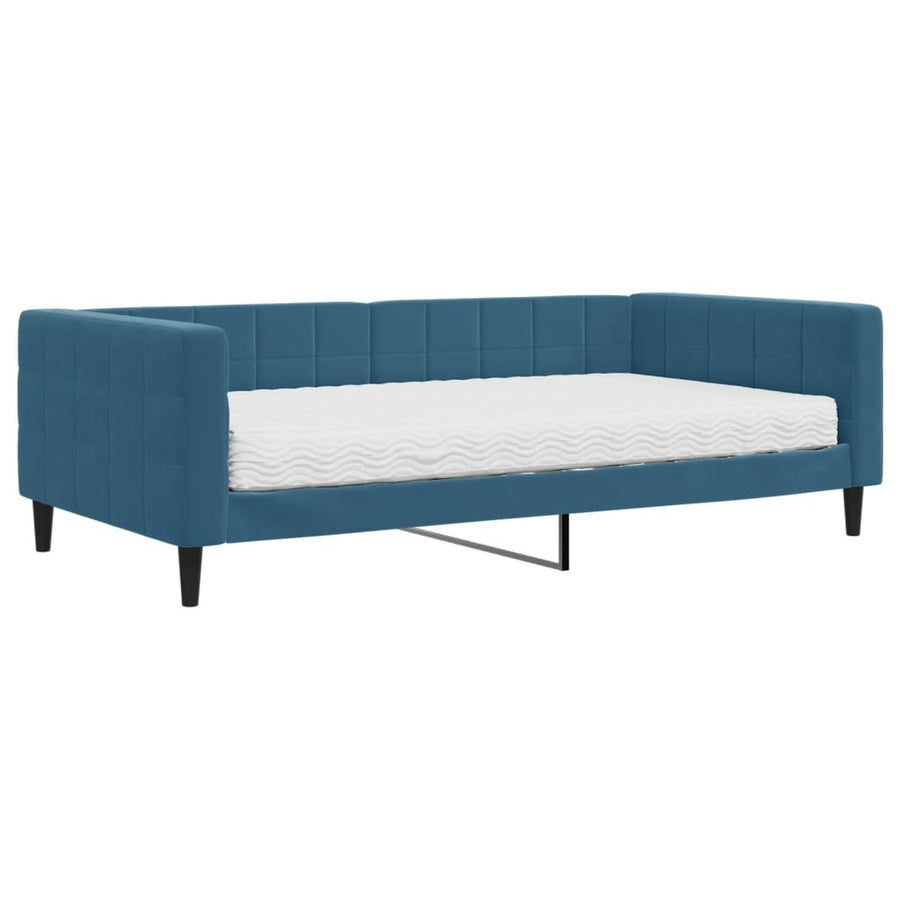 Slaapbank Fluweel 100 x 200 cm Blauw met matras