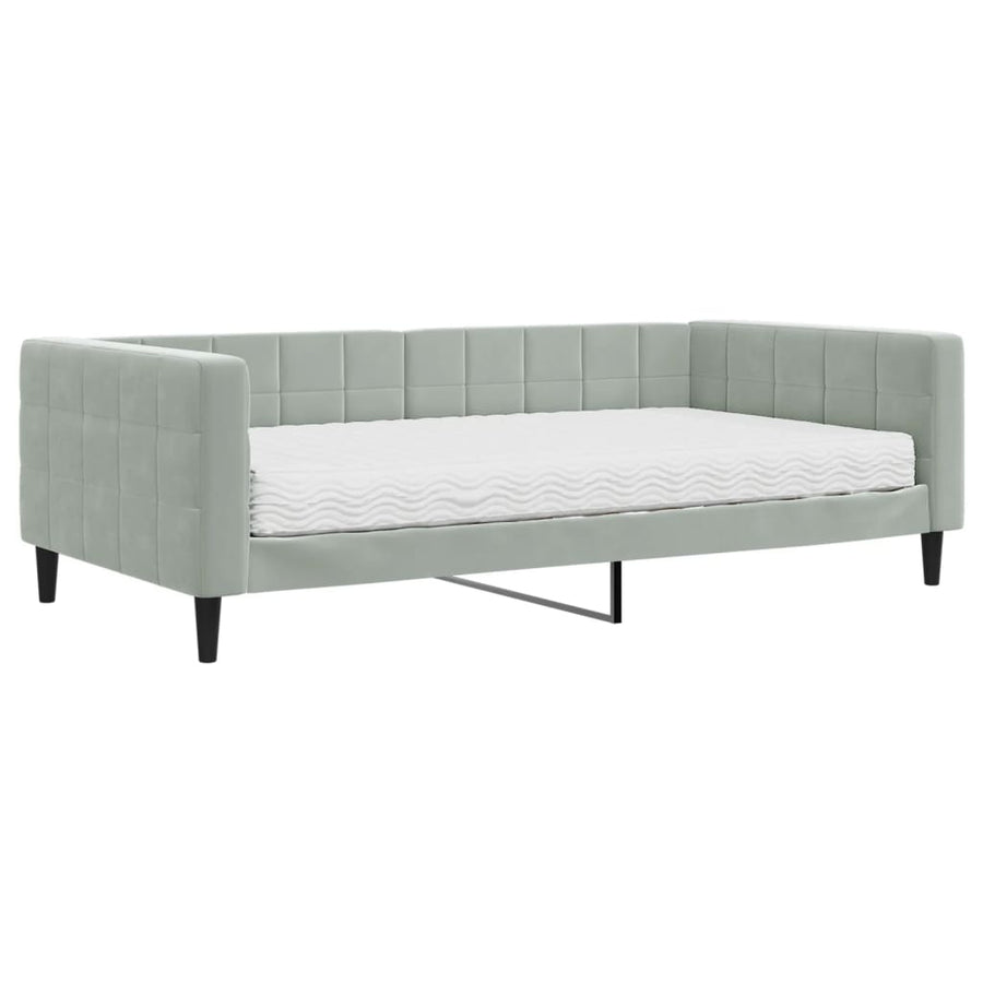 Slaapbank Fluweel 100 x 200 cm Lichtgrijs met matras