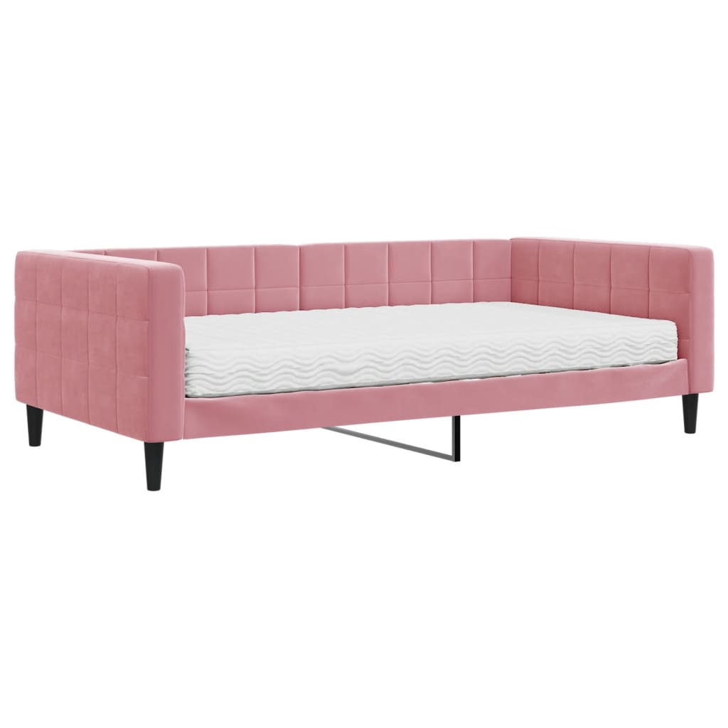 Slaapbank Met Matras 100X200 Cm Fluweel Roze Roze 100 x 200 cm