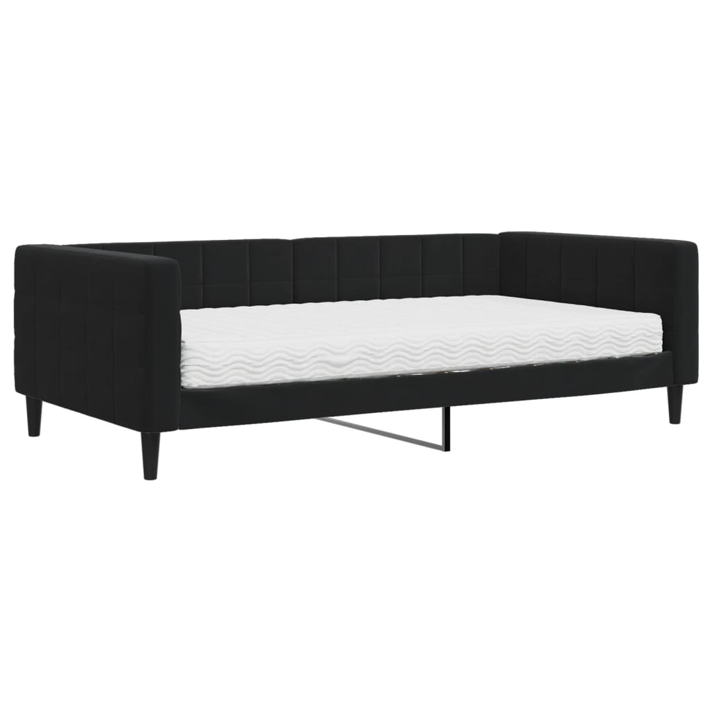 Slaapbank Fluweel 100 x 200 cm Zwart met matras