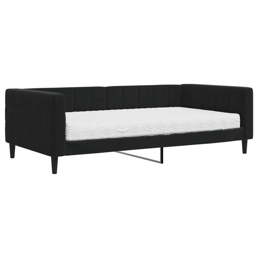 Slaapbank Fluweel 100 x 200 cm Zwart met matras