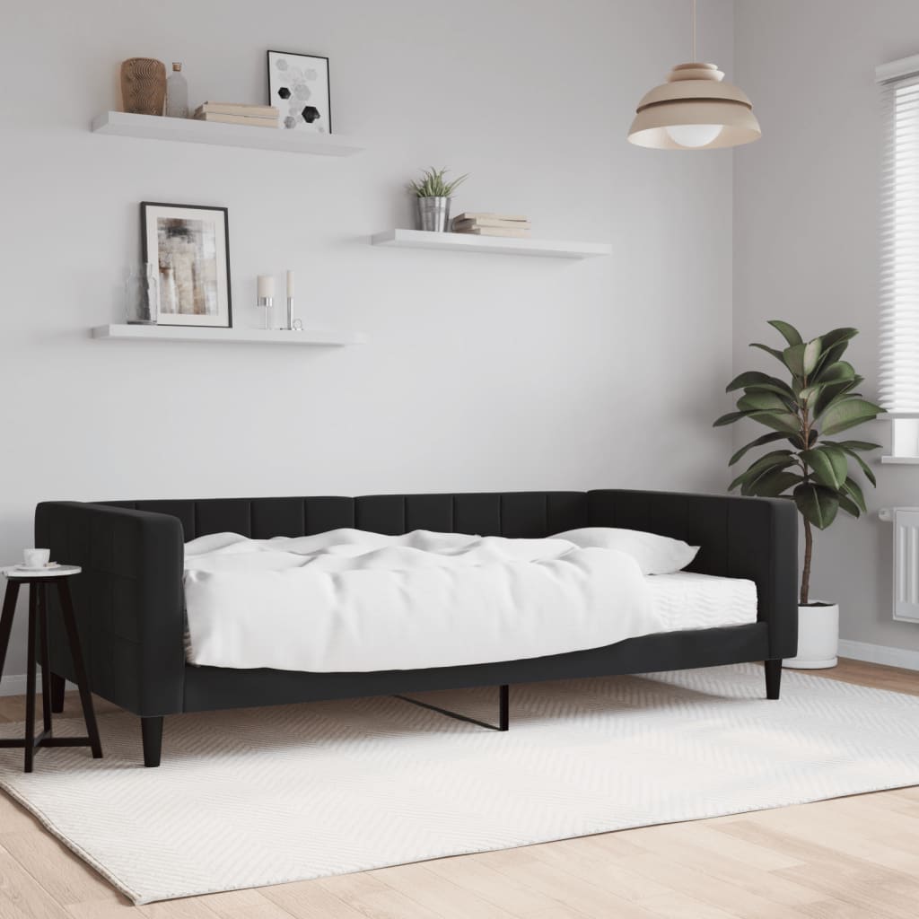 Slaapbank Fluweel 100 x 200 cm Zwart met matras