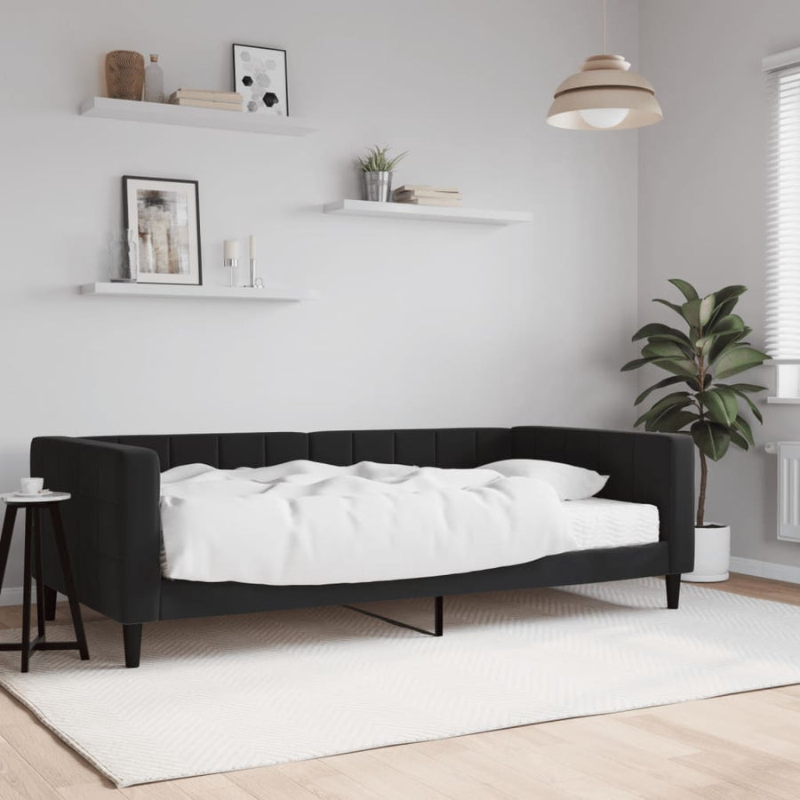 Slaapbank Fluweel 100 x 200 cm Zwart met matras