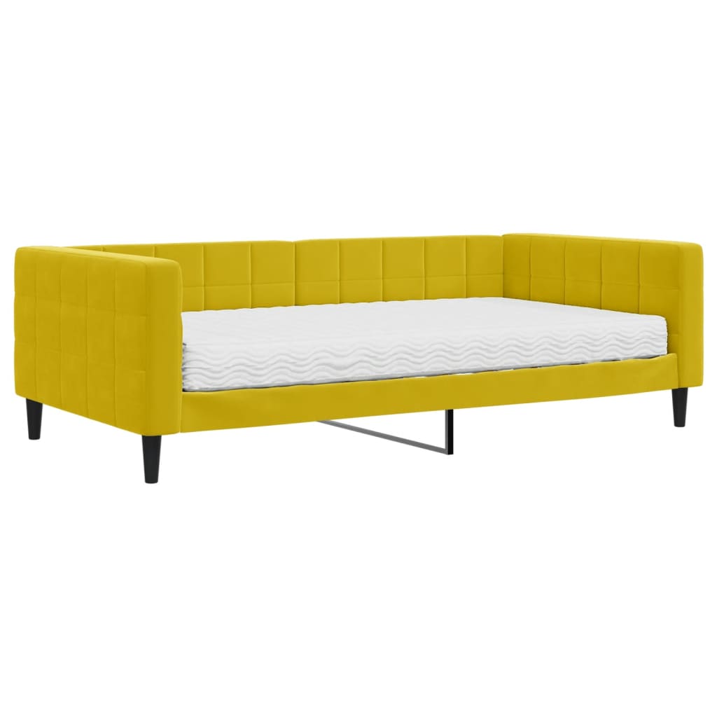 Slaapbank Fluweel 100 x 200 cm Geel met matras