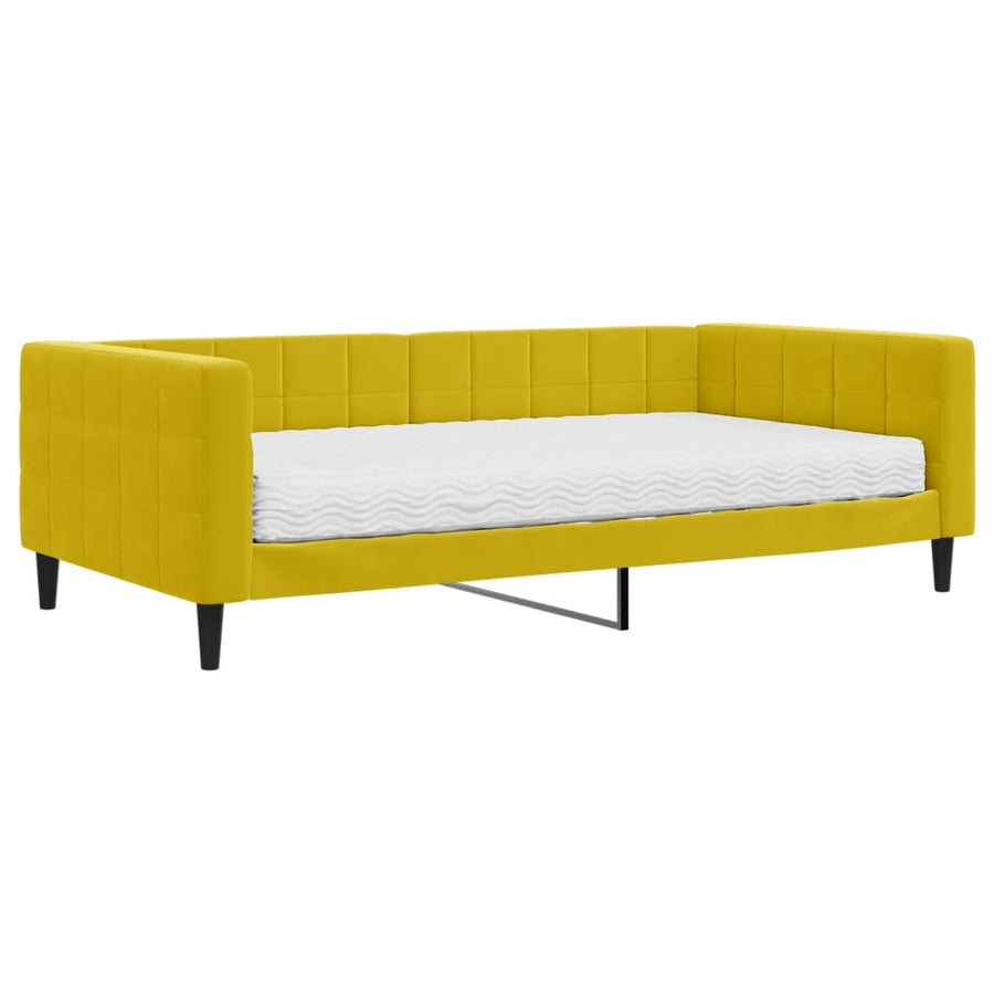 Slaapbank Fluweel 100 x 200 cm Geel met matras