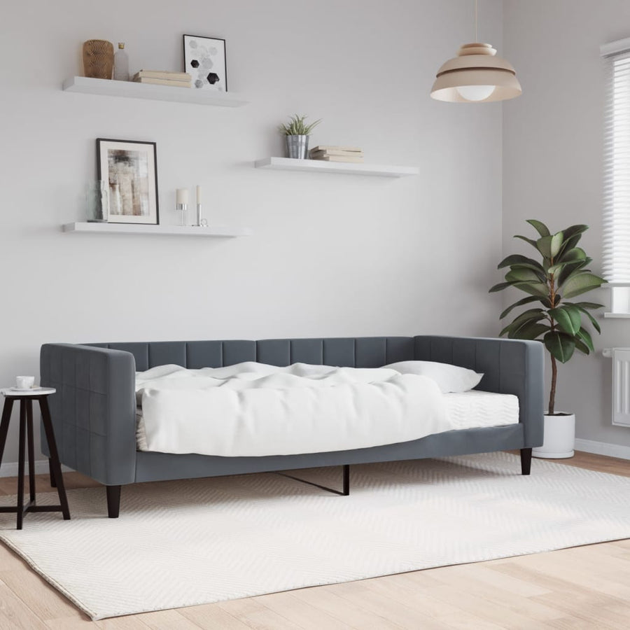 Slaapbank Fluweel Donkergrijs 90 x 190 cm met matras