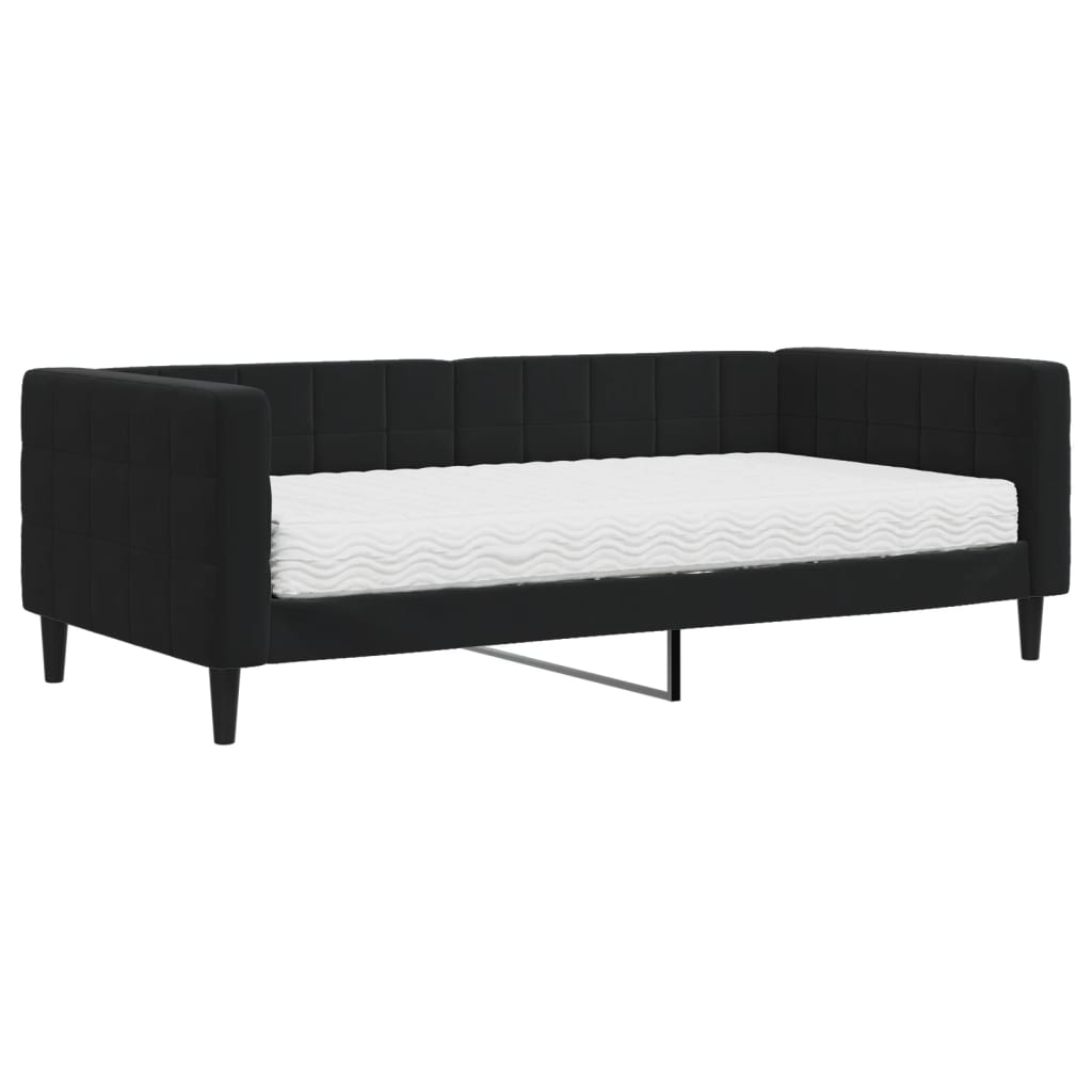 Slaapbank Fluweel 90 x 190 cm Zwart met matras