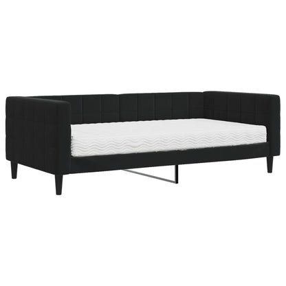 Slaapbank Fluweel 90 x 190 cm Zwart met matras
