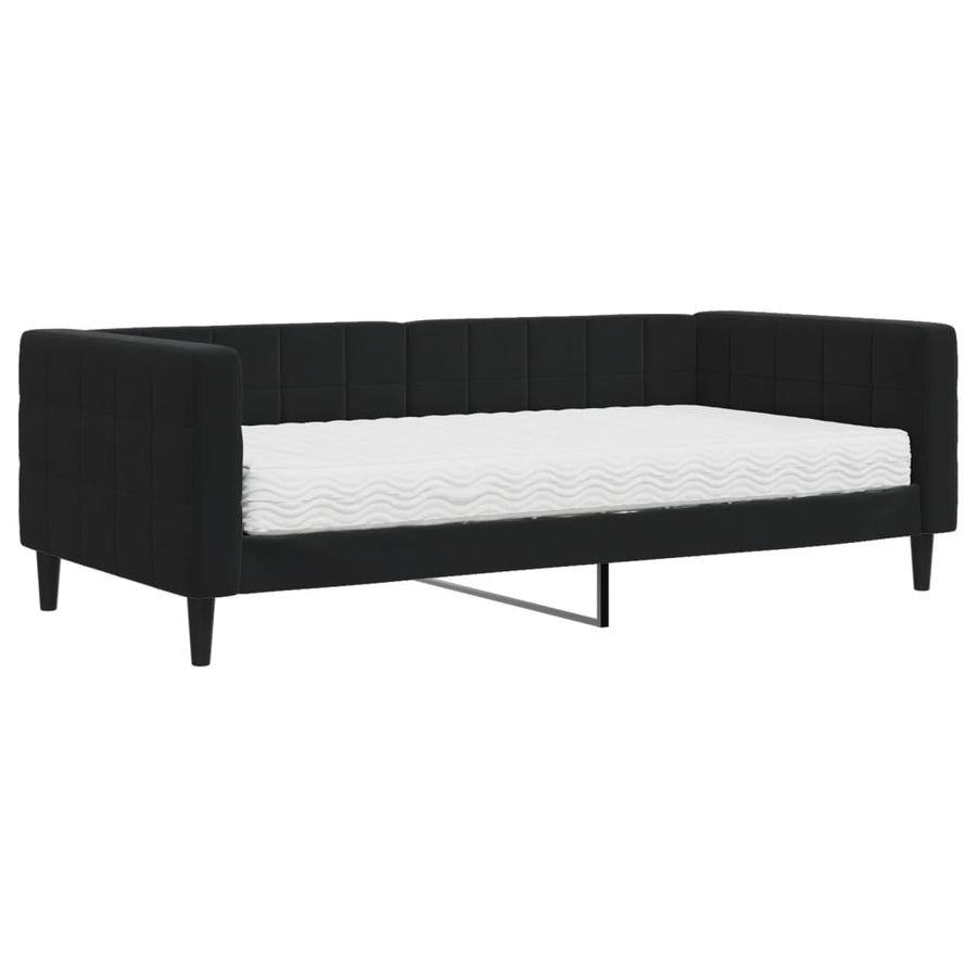 Slaapbank Fluweel 90 x 190 cm Zwart met matras