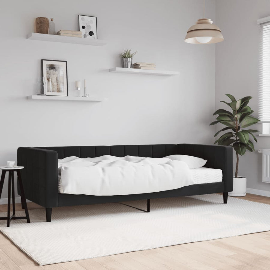 Slaapbank Fluweel 90 x 190 cm Zwart met matras