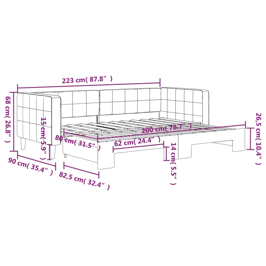 Slaapbank met onderschuifbed 80x200 cm fluweel blauw