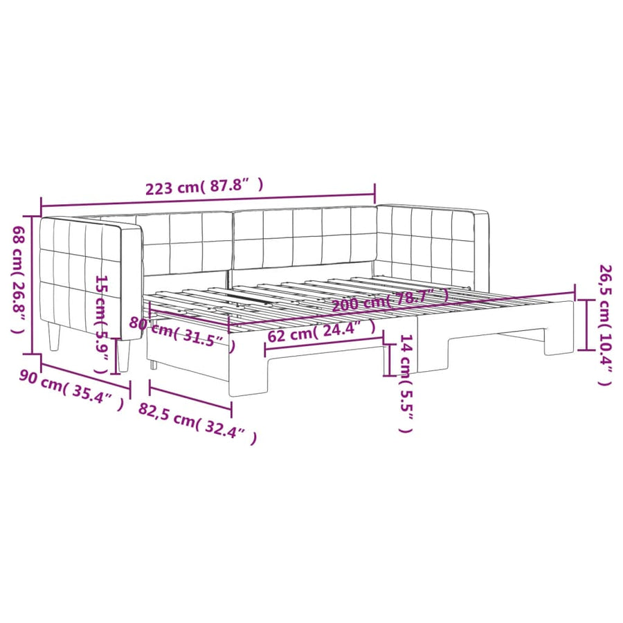 Slaapbank met onderschuifbed 80x200 cm fluweel blauw