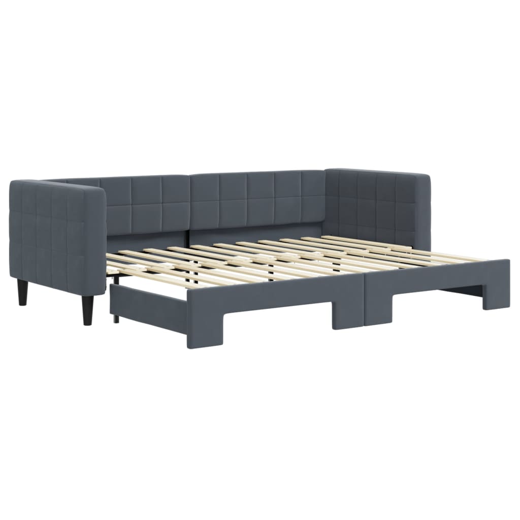Slaapbank met onderschuifbed 80x200 cm fluweel donkergrijs