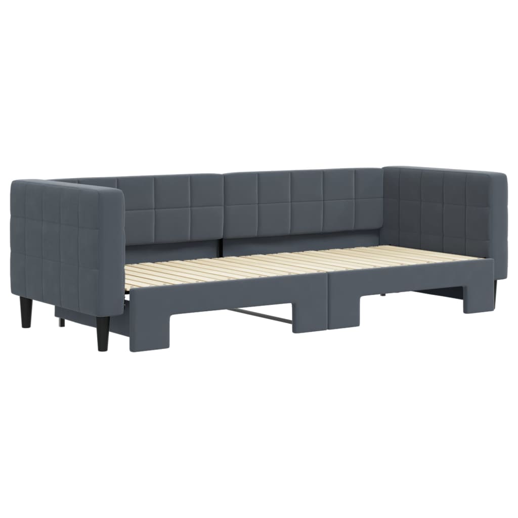 Slaapbank met onderschuifbed 80x200 cm fluweel donkergrijs