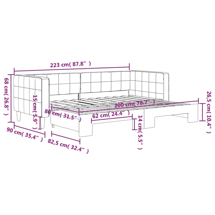 Slaapbank met onderschuifbed 80x200 cm fluweel donkergrijs