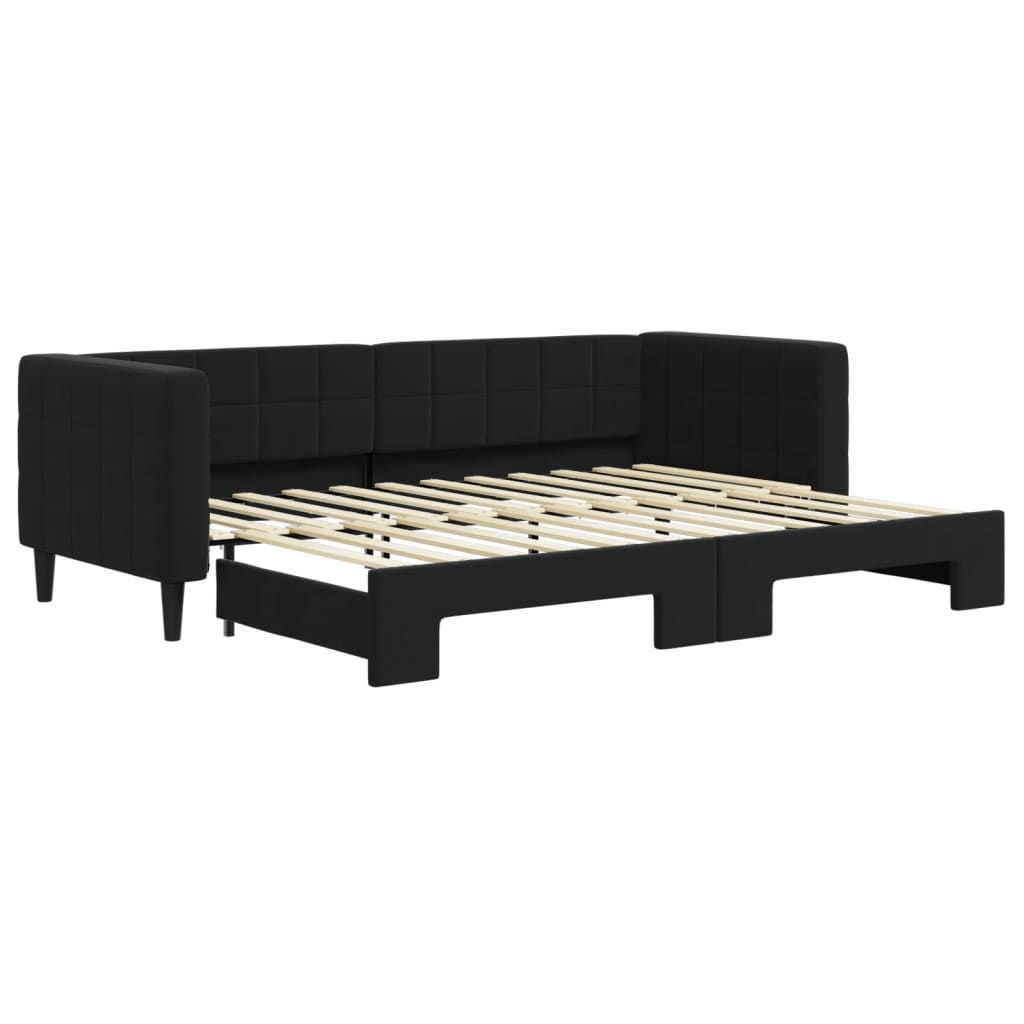 Slaapbank Fluweel 80 x 200 cm Zwart met onderschuifbed