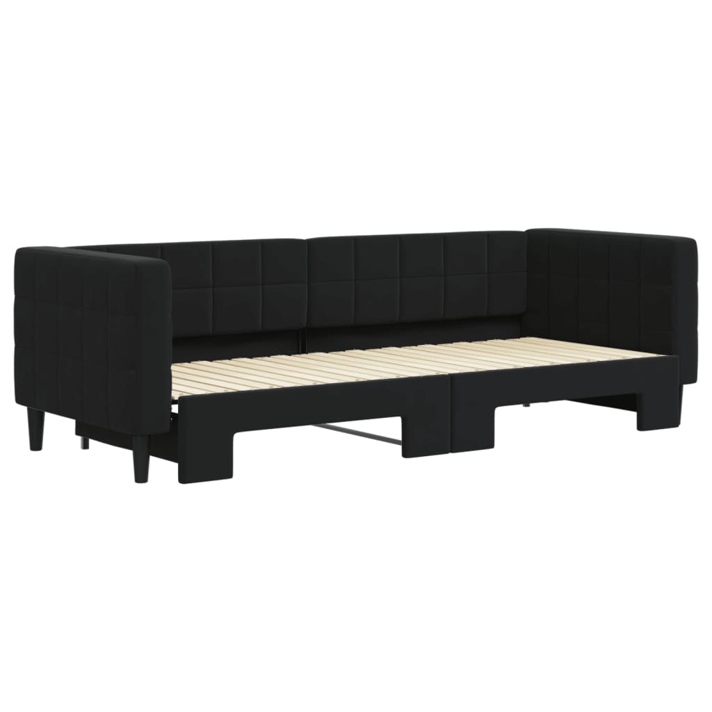 Slaapbank Fluweel 80 x 200 cm Zwart met onderschuifbed
