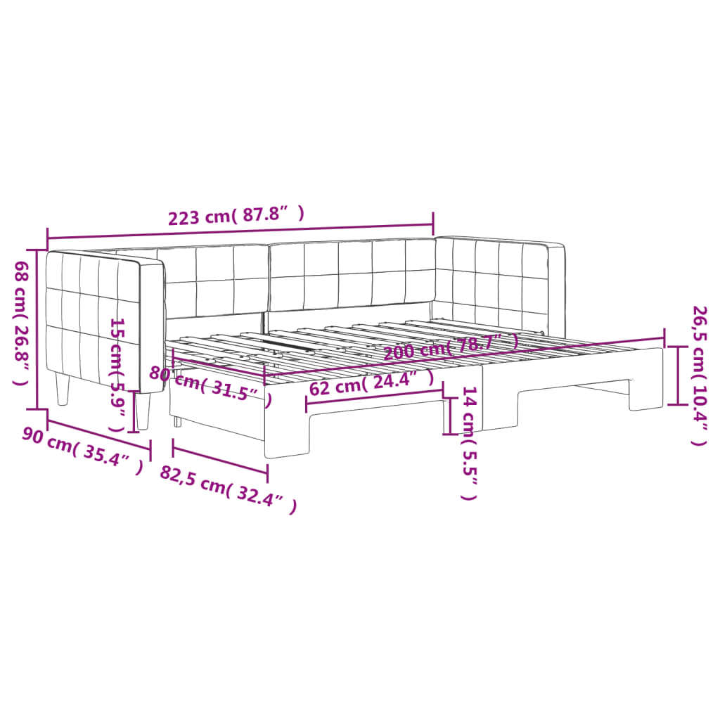 Slaapbank Fluweel 80 x 200 cm Zwart met onderschuifbed