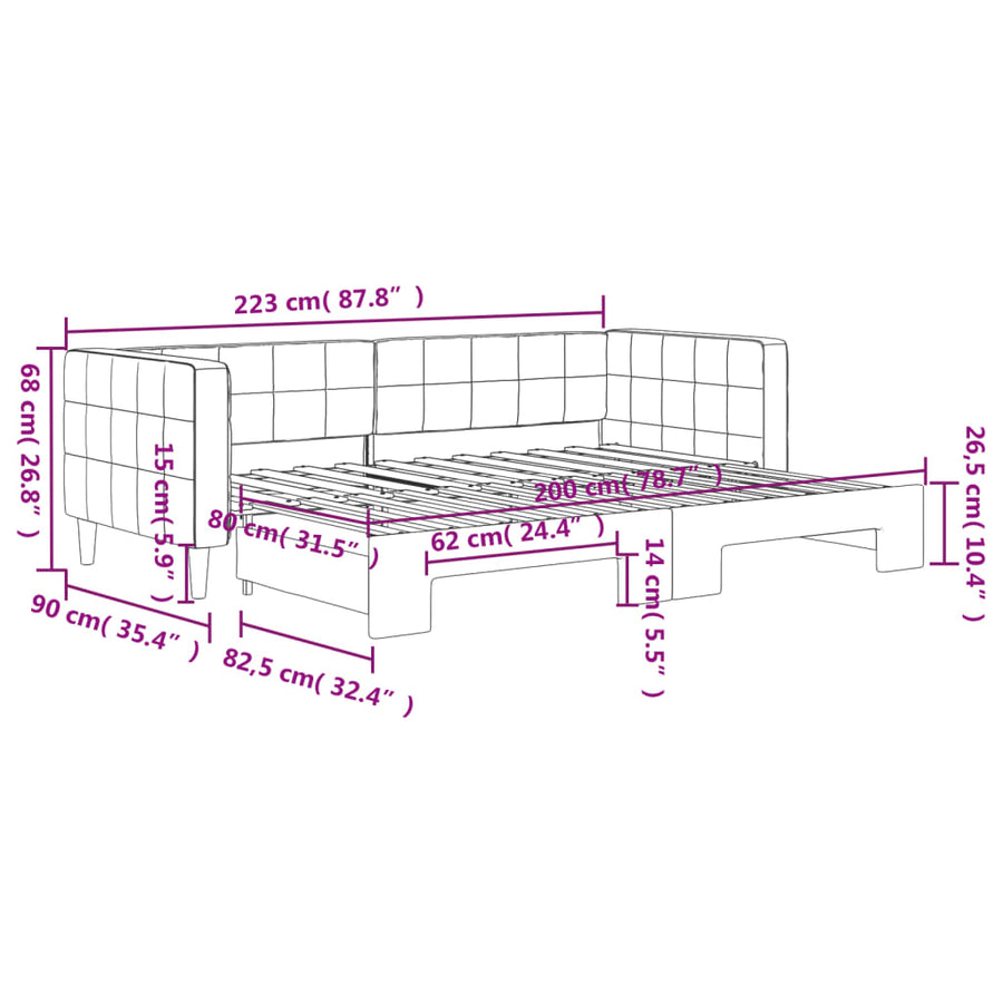 Slaapbank Fluweel 80 x 200 cm Zwart met onderschuifbed