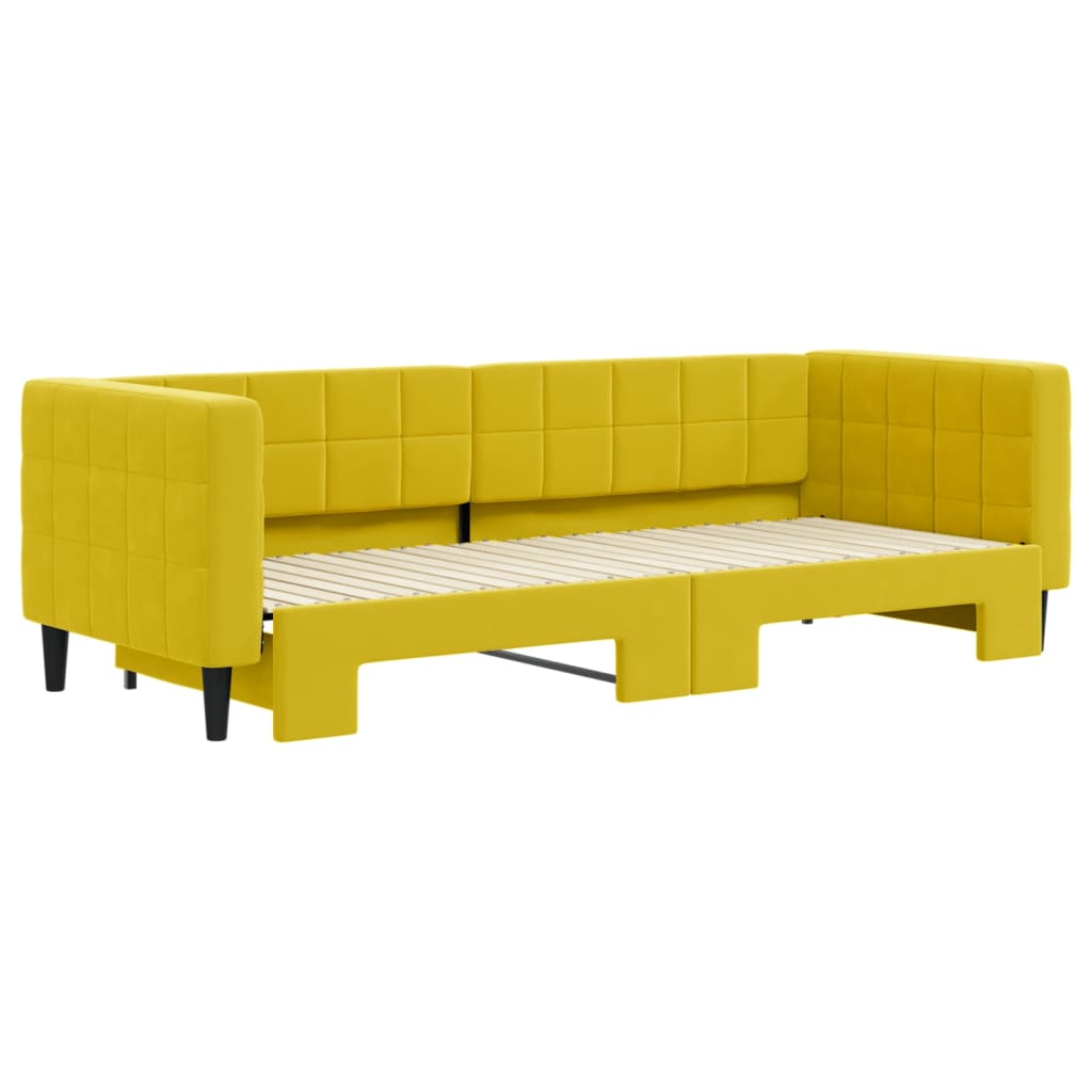 Slaapbank Fluweel 80 x 200 cm Geel met onderschuifbed