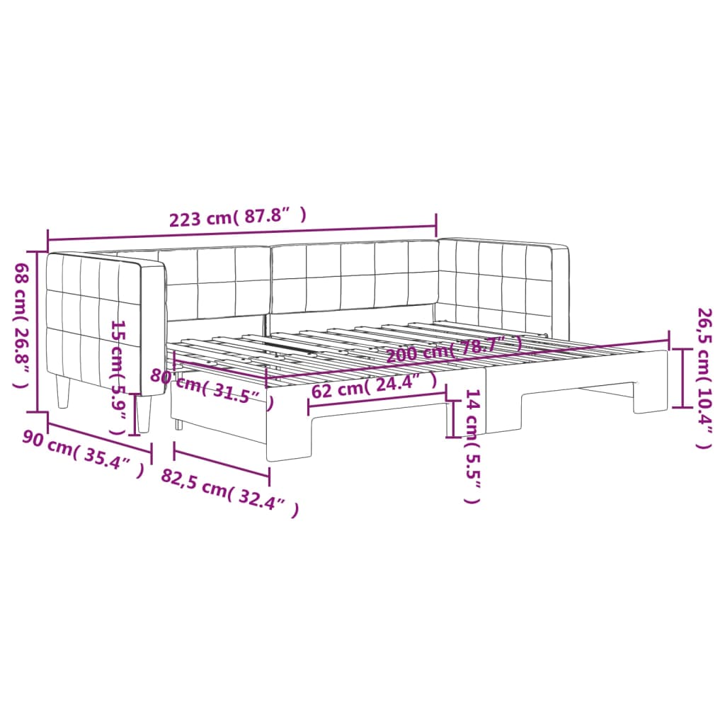 Slaapbank Fluweel 80 x 200 cm Geel met onderschuifbed