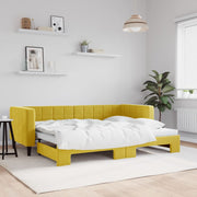 Slaapbank met onderschuifbed 80x200 cm geel fluweel
