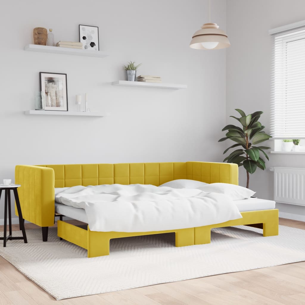 Slaapbank Fluweel 80 x 200 cm Geel met onderschuifbed