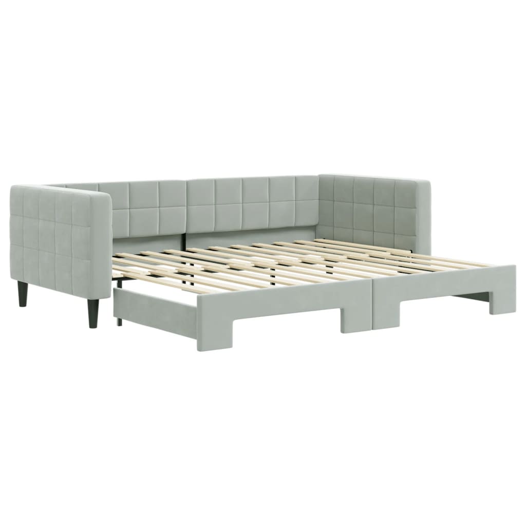 Slaapbank met onderschuifbed 90x200 cm fluweel lichtgrijs