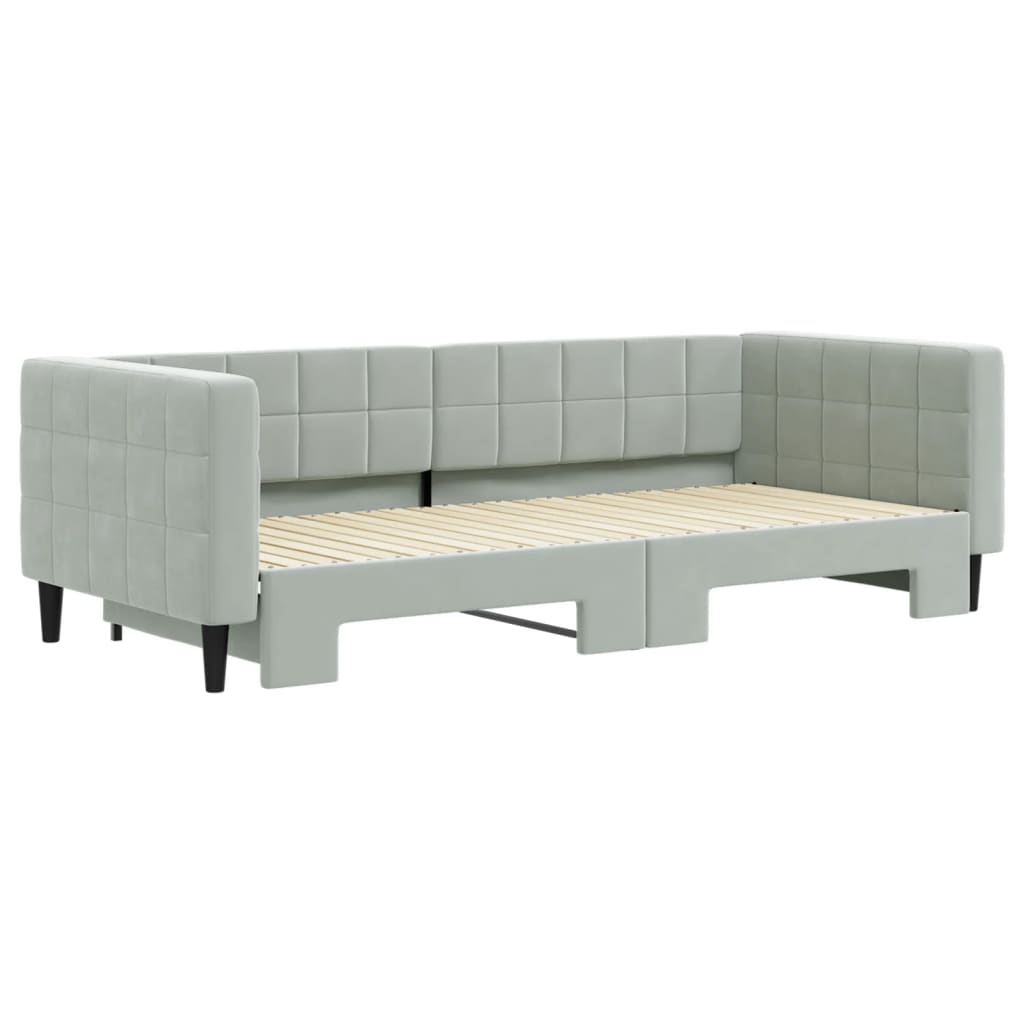 Slaapbank met onderschuifbed 90x200 cm fluweel lichtgrijs