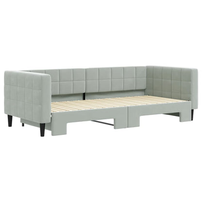 Slaapbank met onderschuifbed 90x200 cm fluweel lichtgrijs