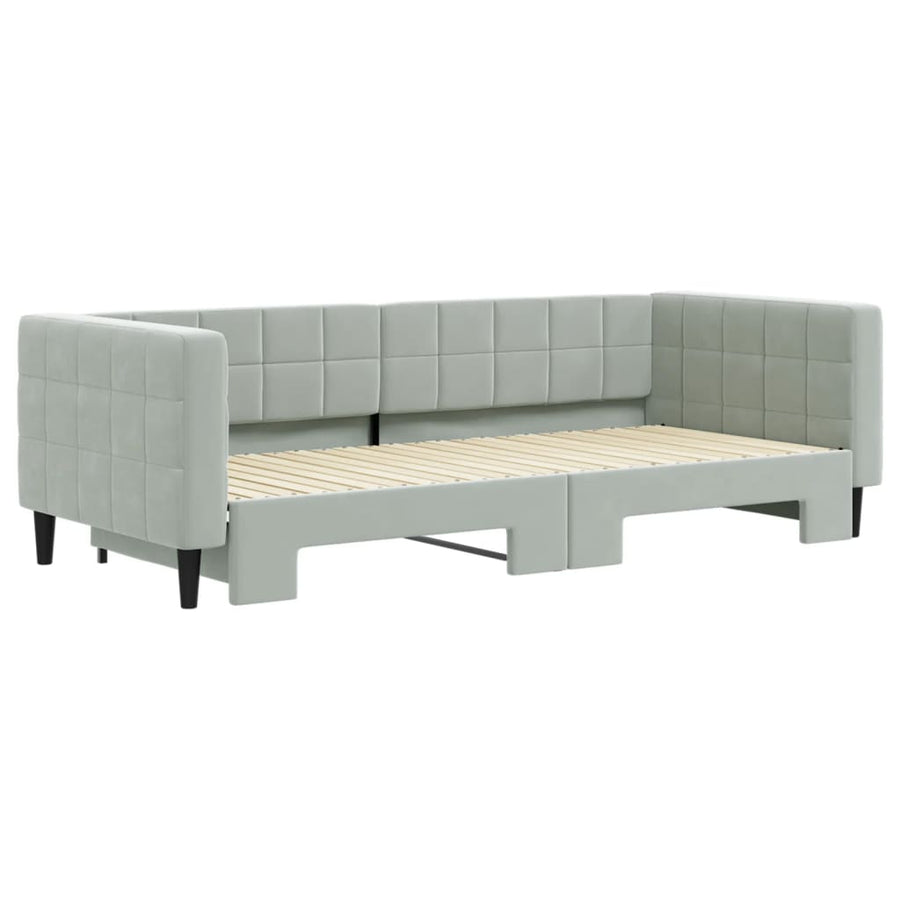 Slaapbank met onderschuifbed 90x200 cm fluweel lichtgrijs
