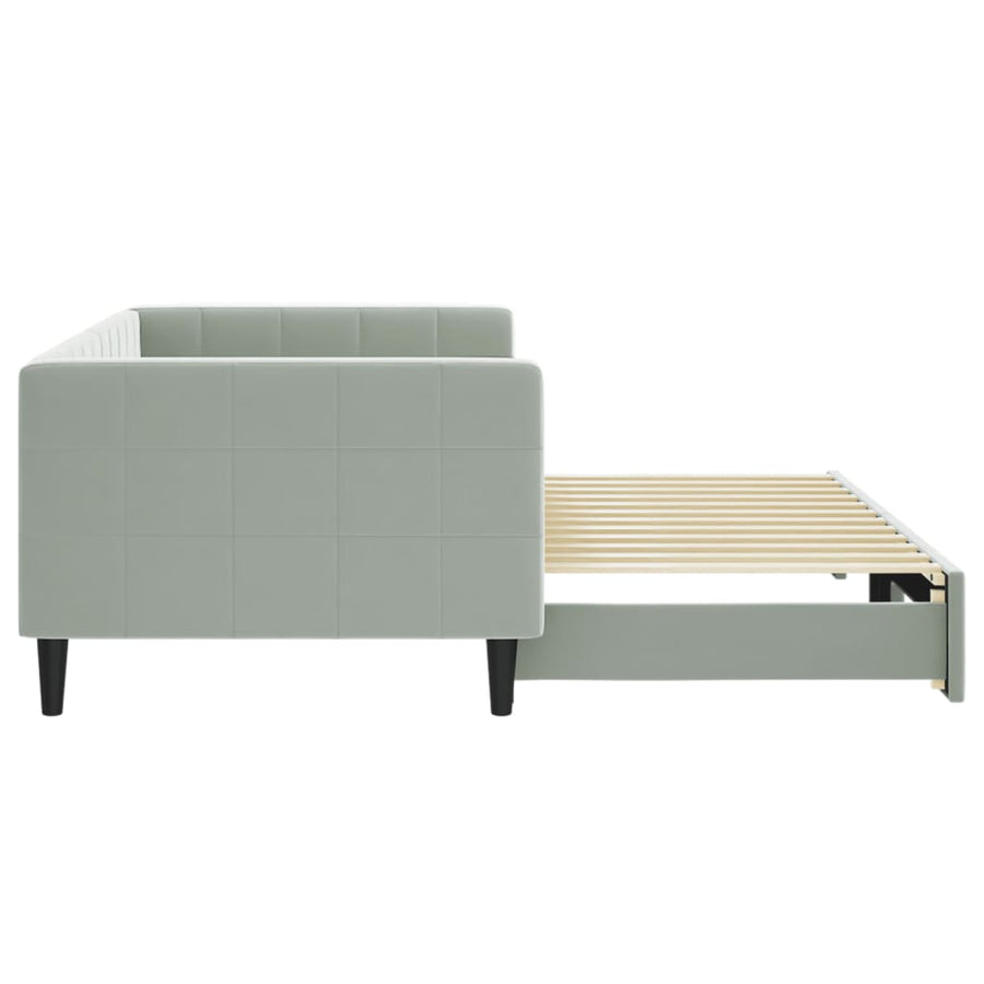 Slaapbank met onderschuifbed 90x200 cm fluweel lichtgrijs