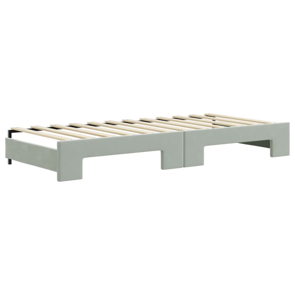 Slaapbank met onderschuifbed 90x200 cm fluweel lichtgrijs