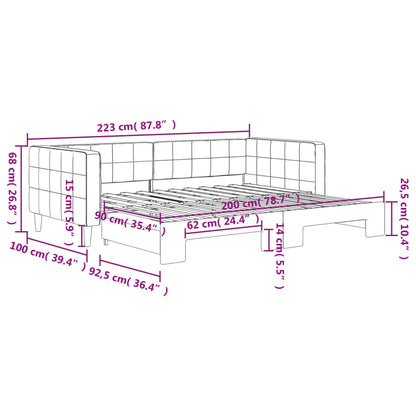 Slaapbank met onderschuifbed 90x200 cm fluweel lichtgrijs