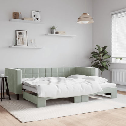 Slaapbank met onderschuifbed 90x200 cm fluweel lichtgrijs