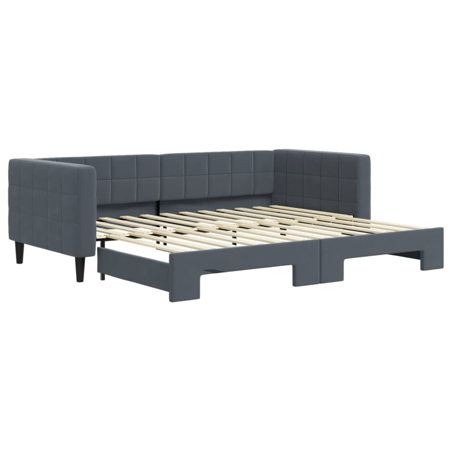 Slaapbank met onderschuifbed 90x200 cm fluweel donkergrijs