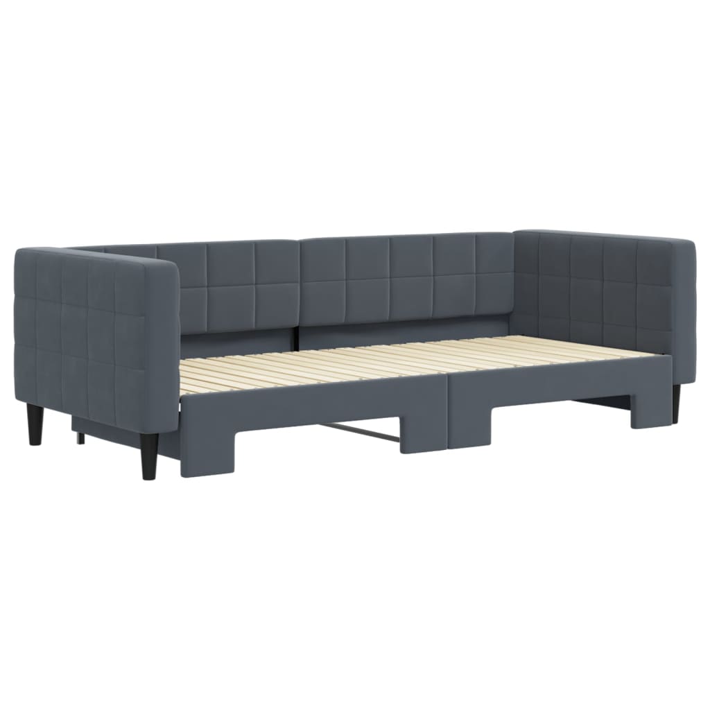 Slaapbank met onderschuifbed 90x200 cm fluweel donkergrijs