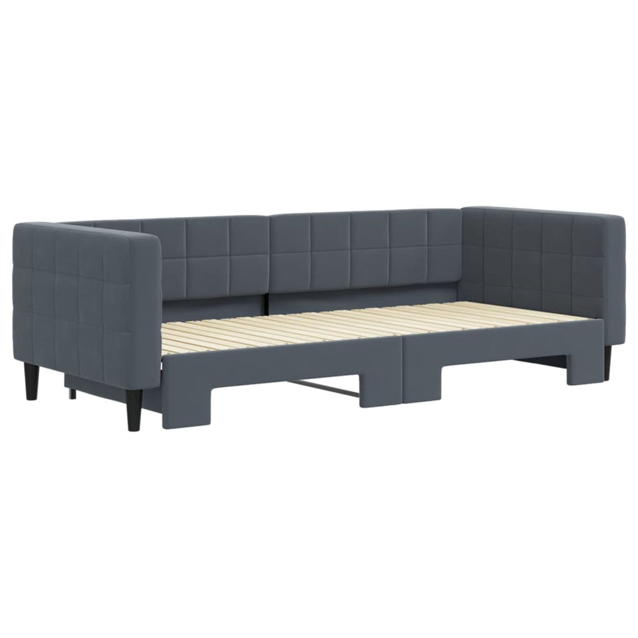 Slaapbank met onderschuifbed 90x200 cm fluweel donkergrijs