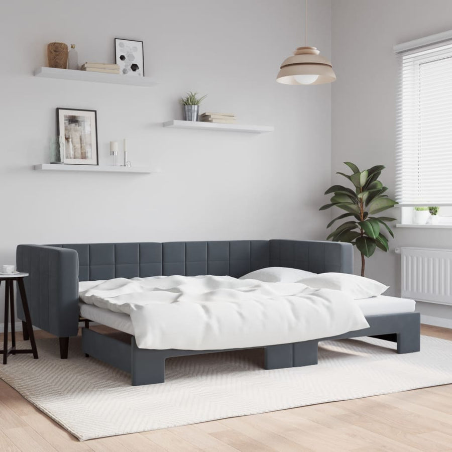 Slaapbank met onderschuifbed 90x200 cm fluweel donkergrijs