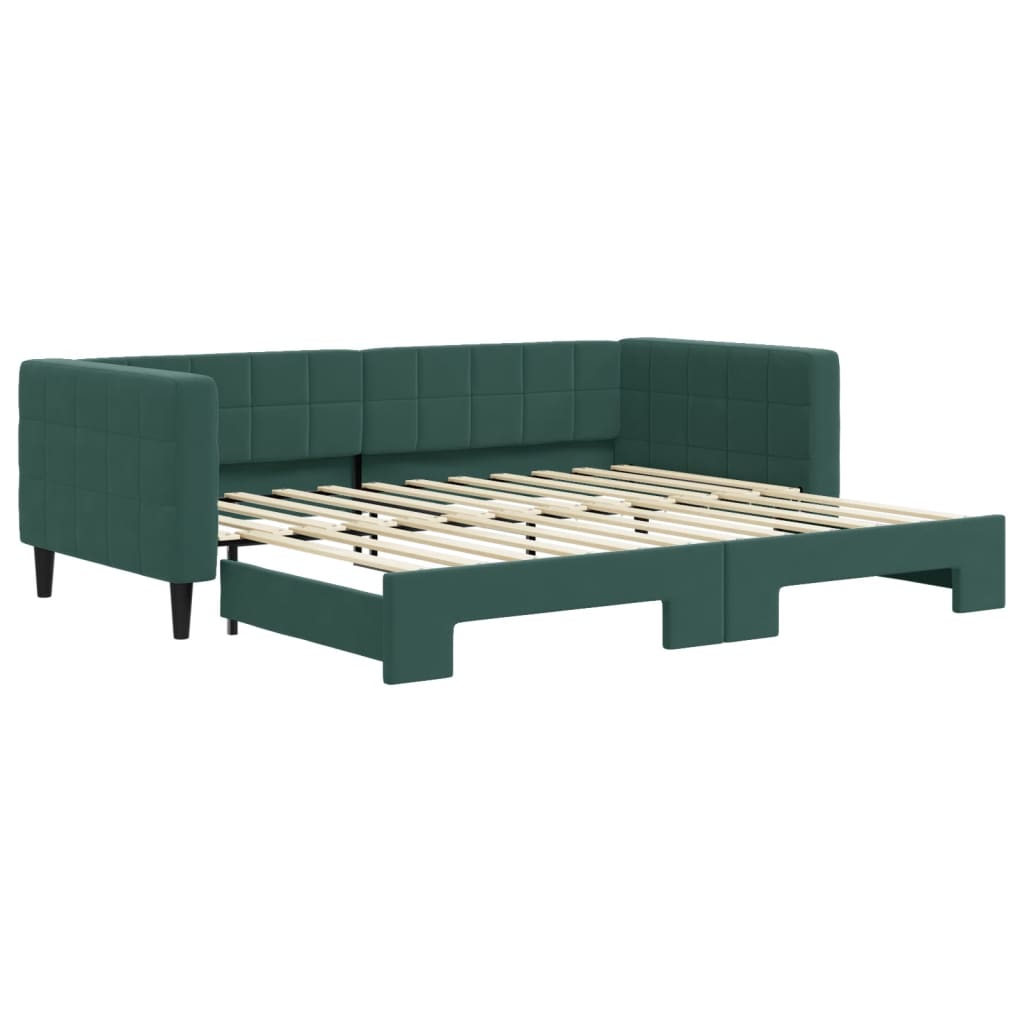 Slaapbank met onderschuifbed 90x200 cm fluweel donkergroen