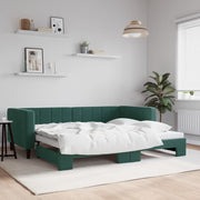 Slaapbank met onderschuifbed 90x200 cm donkergroen fluweel